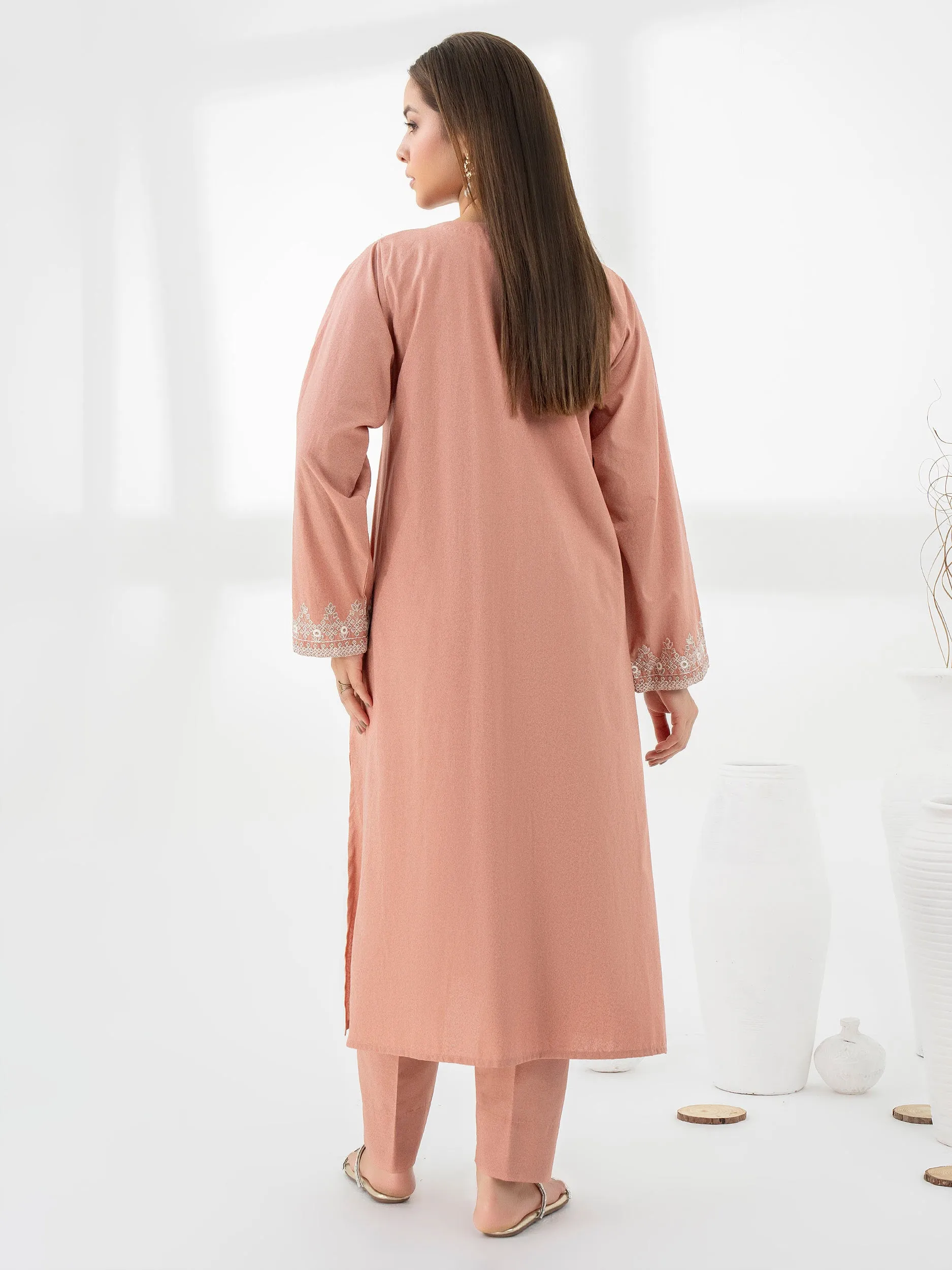 2 Piece Karandi Suit-Embroidered (Pret)