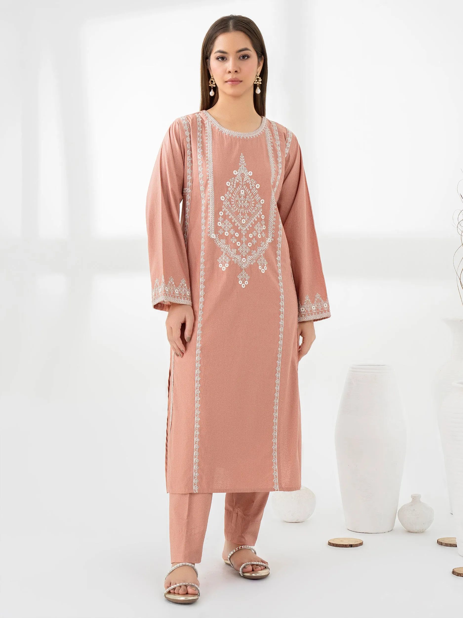 2 Piece Karandi Suit-Embroidered (Pret)