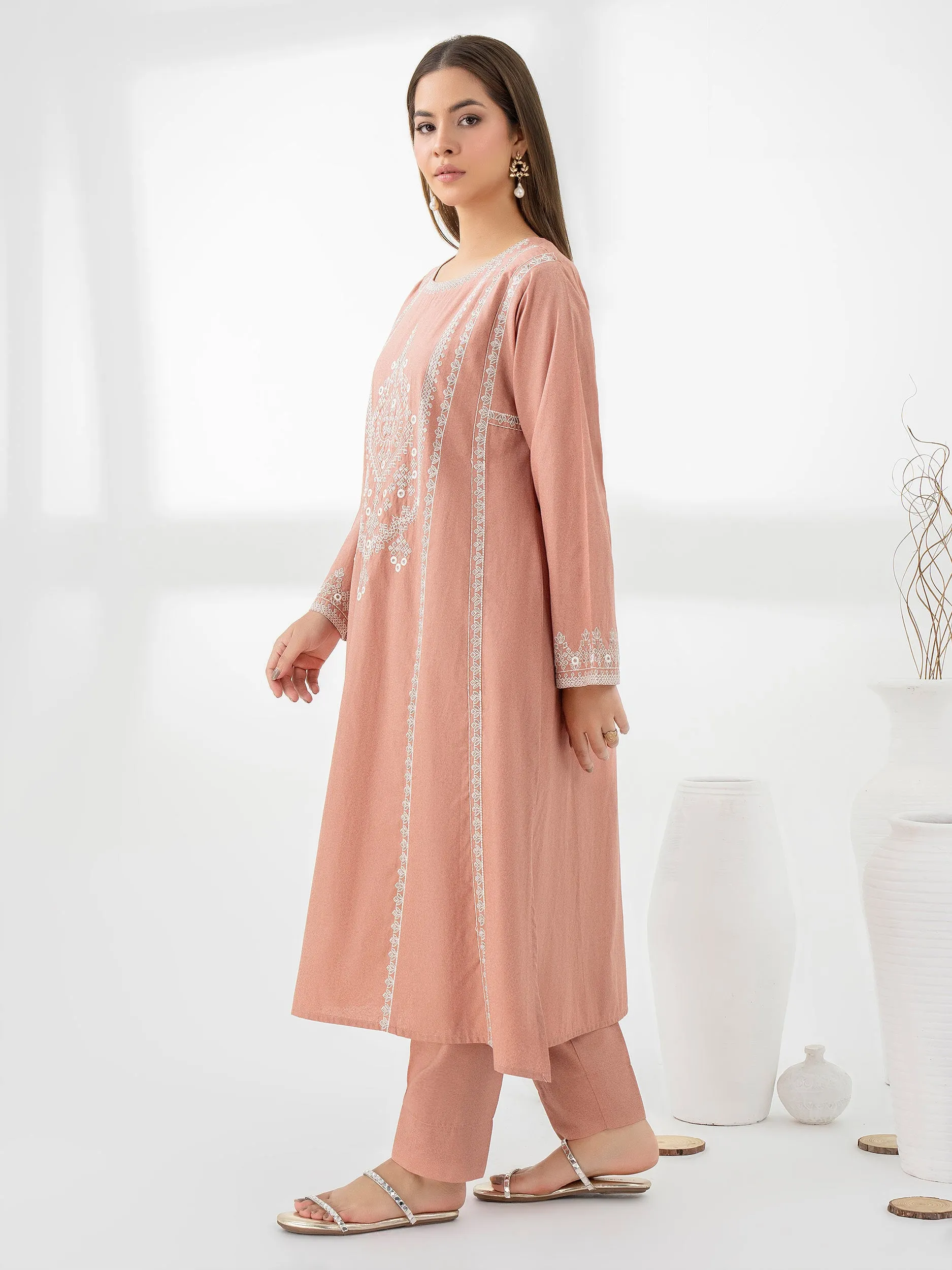 2 Piece Karandi Suit-Embroidered (Pret)