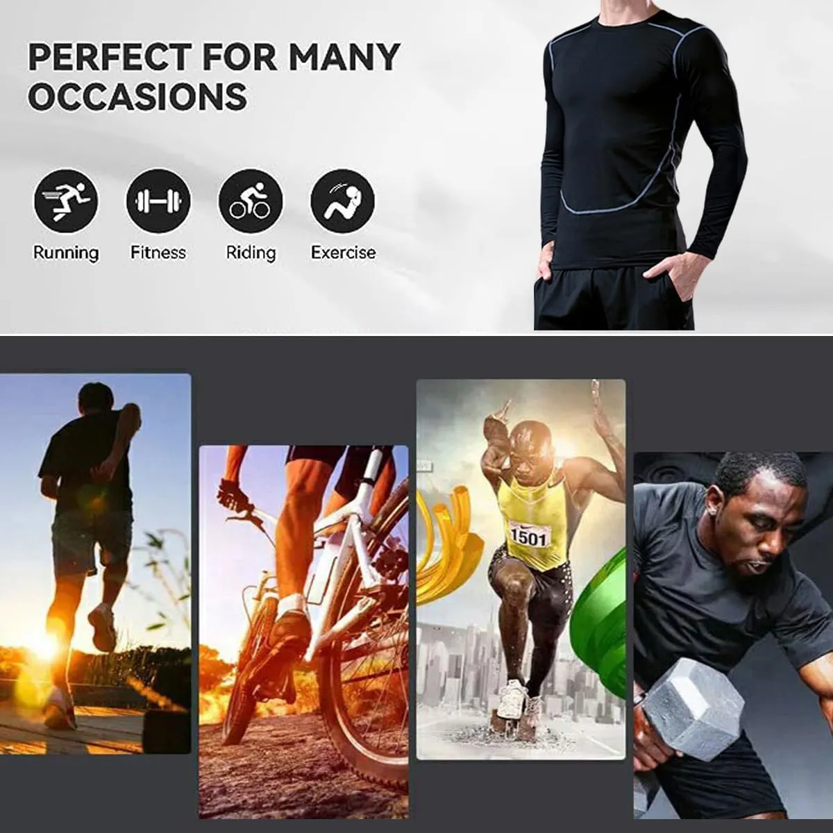 3 Pack Men's Compression Shirts Long Sleeve Athletic Workout T Shirts Baselayer Running Top Gym Undershirts