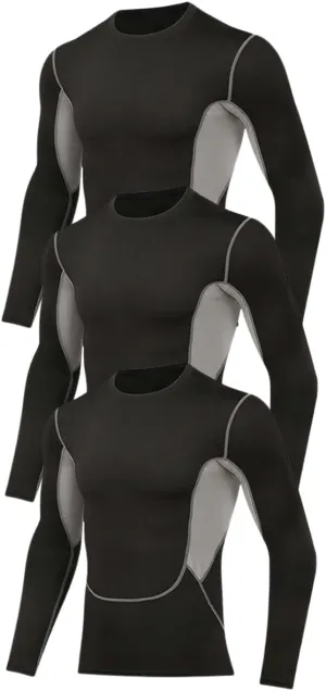 3 Pack Men's Compression Shirts Long Sleeve Athletic Workout T Shirts Baselayer Running Top Gym Undershirts