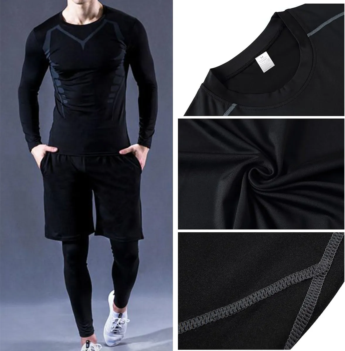 3 Pack Men's Compression Shirts Long Sleeve Athletic Workout T Shirts Baselayer Running Top Gym Undershirts
