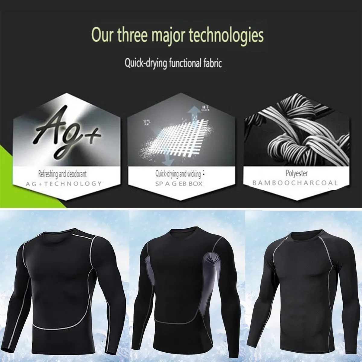 3 Pack Men's Compression Shirts Long Sleeve Athletic Workout T Shirts Baselayer Running Top Gym Undershirts