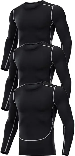 3 Pack Men's Compression Shirts Long Sleeve Athletic Workout T Shirts Baselayer Running Top Gym Undershirts