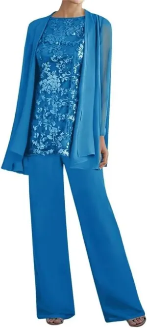 3 Pieces Mother of The Bride Pant Suits for Women Dressy Lace Wedding Formal Outfit with Jackets PG016