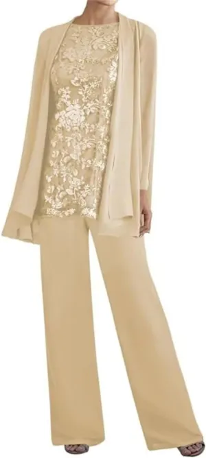 3 Pieces Mother of The Bride Pant Suits for Women Dressy Lace Wedding Formal Outfit with Jackets PG016