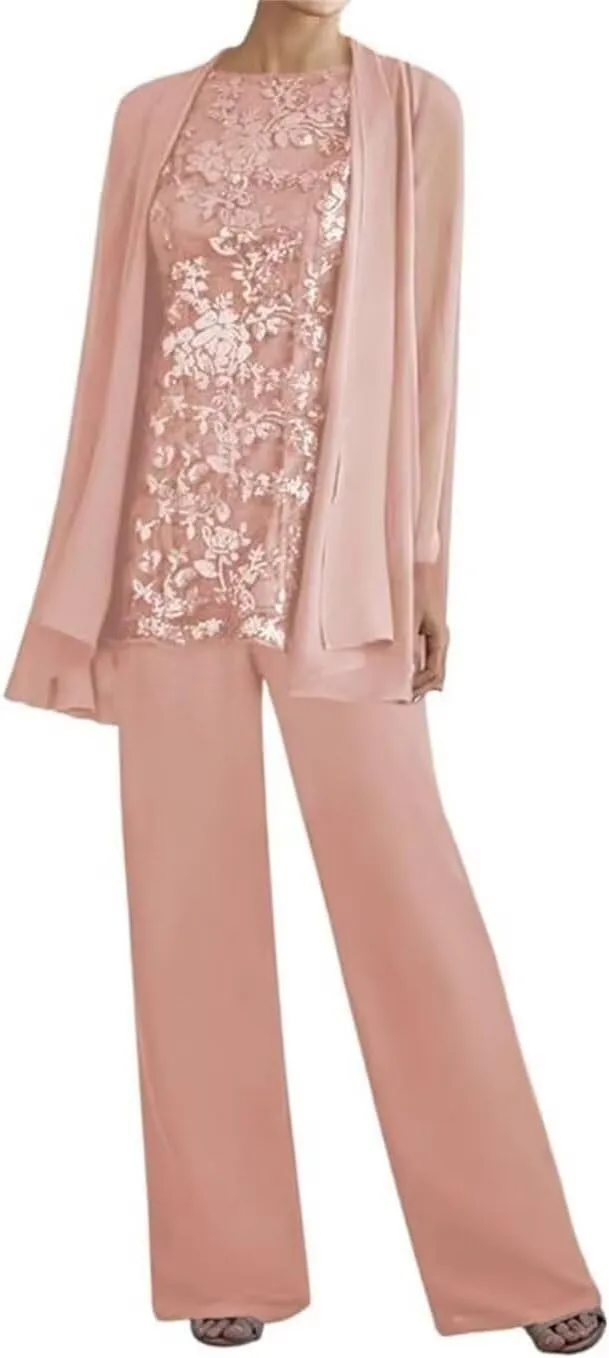 3 Pieces Mother of The Bride Pant Suits for Women Dressy Lace Wedding Formal Outfit with Jackets PG016