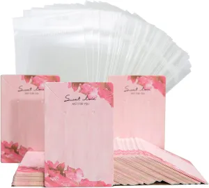 3.5 x 2.4 inch Pink Necklace Display Cards With Bags Earring Display Cards Sets Earring Packing Holder Cards With bags Jewelry Packing For Earring Necklace Jewelry Packing 100Pack Paper 100Pack Bags
