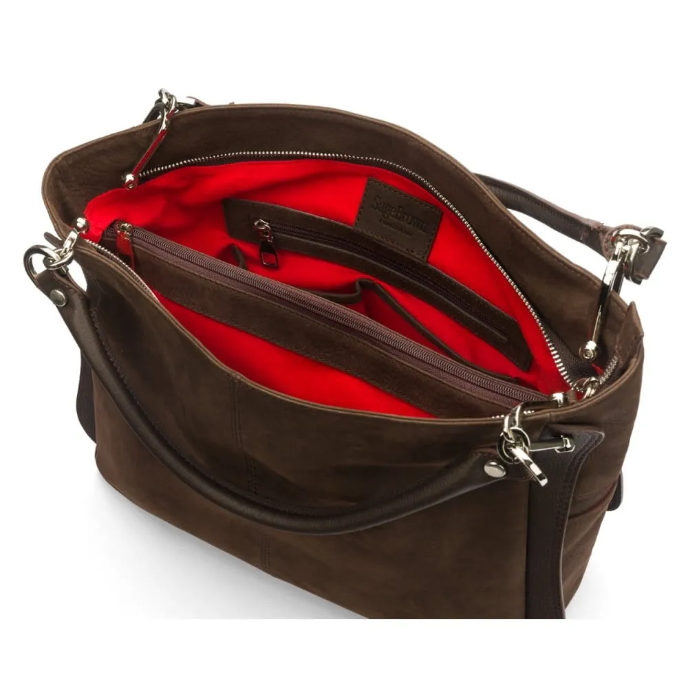 Abby Nubuck Handbag - Brown