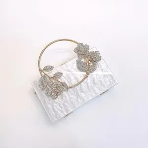 Acrylic Evening Bag for Woman Small Square Clutches Wedding Evening Purse Diamond Flower Hander Handbag(D)