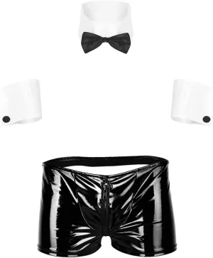 ACSUSS Mens 3Pcs Lingerie Set Open Butt Boxer Briefs with Collar and Cuffs Waiter Cosplay Costumes