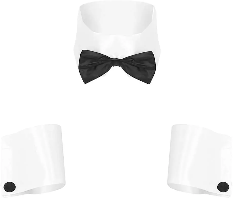 ACSUSS Mens 3Pcs Lingerie Set Open Butt Boxer Briefs with Collar and Cuffs Waiter Cosplay Costumes