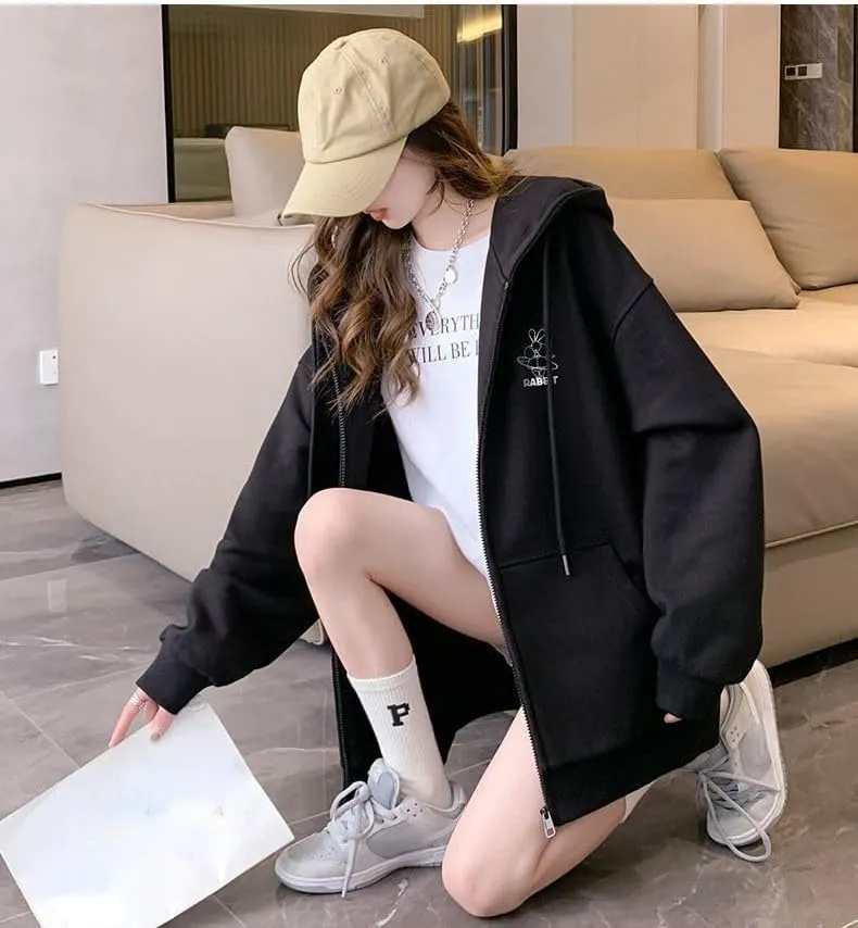 Acubi Oversized Full Zip Sweatshirts for Women Cute Graphic Drawstring Hoodies Punk Harajuku Jackets with Pockets