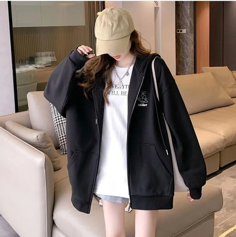 Acubi Oversized Full Zip Sweatshirts for Women Cute Graphic Drawstring Hoodies Punk Harajuku Jackets with Pockets
