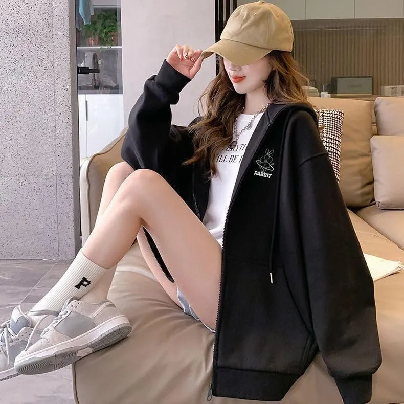Acubi Oversized Full Zip Sweatshirts for Women Cute Graphic Drawstring Hoodies Punk Harajuku Jackets with Pockets