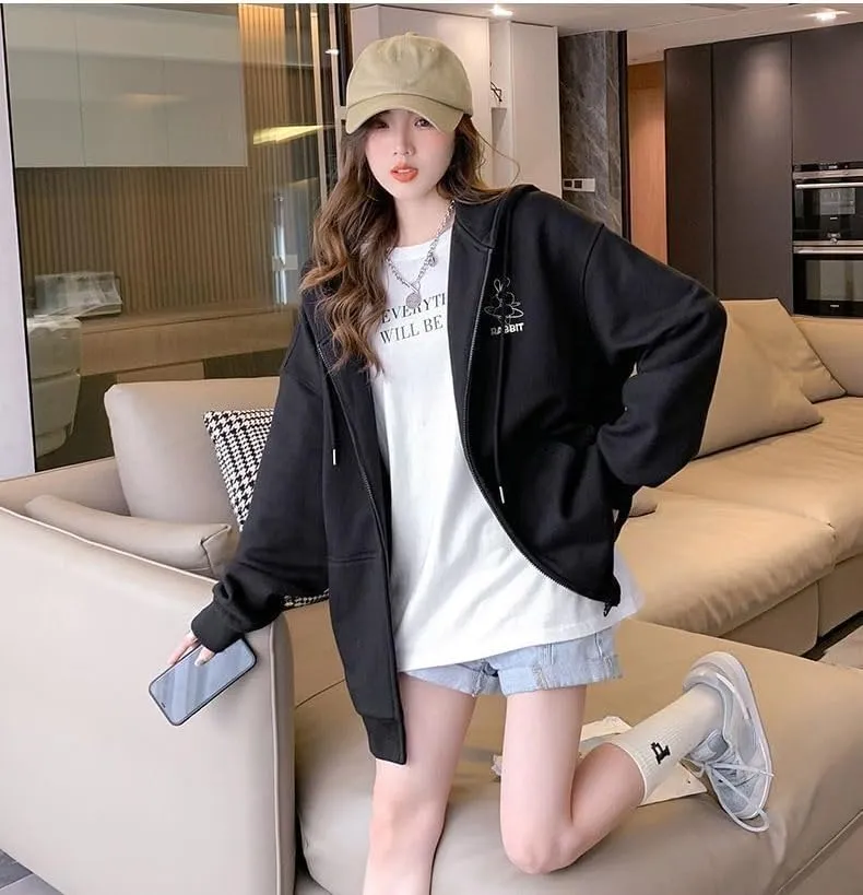 Acubi Oversized Full Zip Sweatshirts for Women Cute Graphic Drawstring Hoodies Punk Harajuku Jackets with Pockets