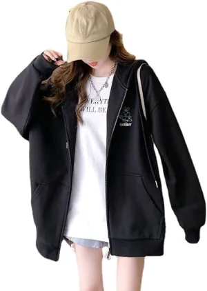 Acubi Oversized Full Zip Sweatshirts for Women Cute Graphic Drawstring Hoodies Punk Harajuku Jackets with Pockets