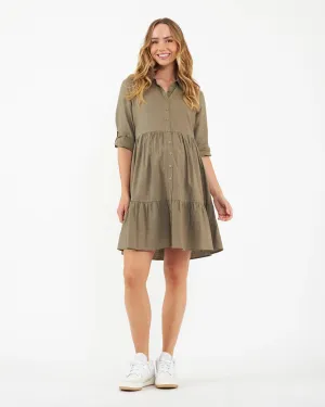 'Adel' Linen Maternity Dress - Olive Green