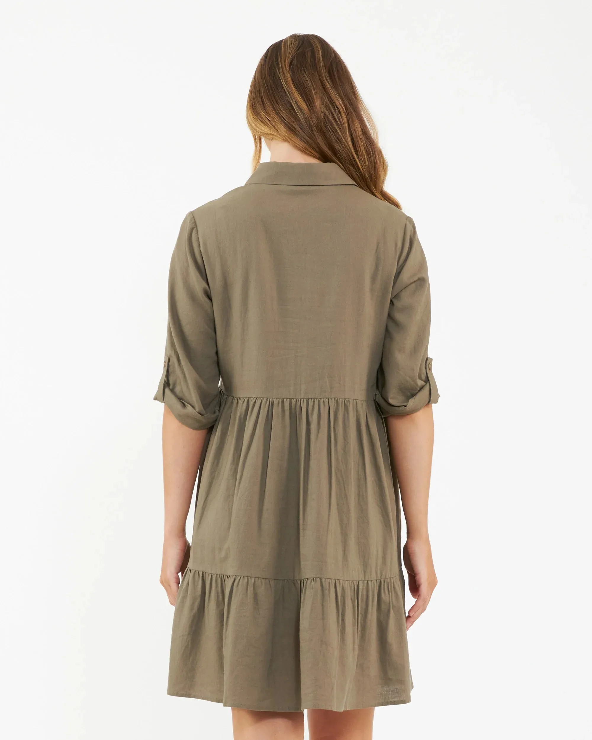 'Adel' Linen Maternity Dress - Olive Green