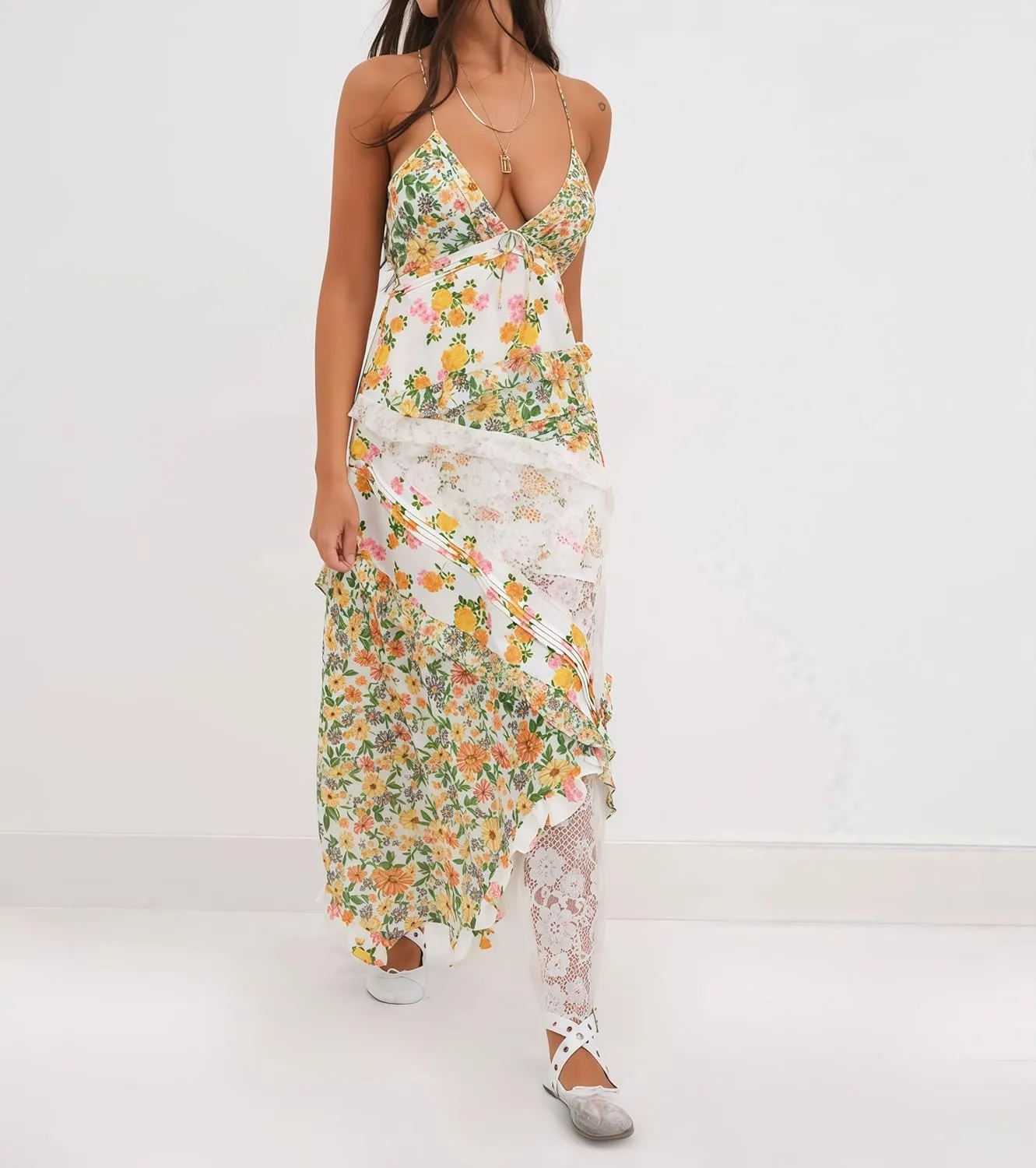 Adernlia Floral Maxi Dress, Boho Flowy Floral Summer Patchwork Maxi Dresses Sleeveless, Y2k Long Sundresses for Women