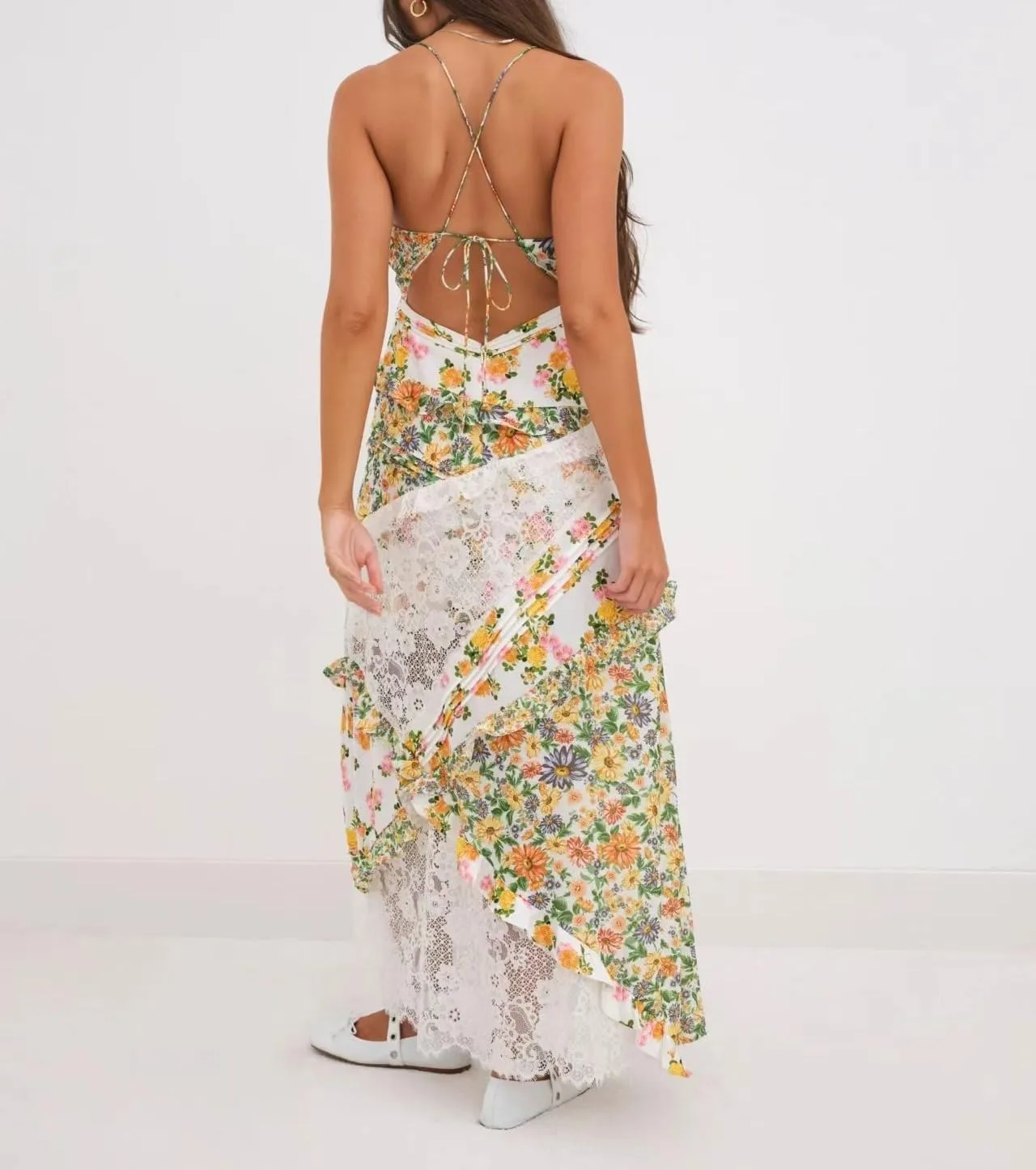 Adernlia Floral Maxi Dress, Boho Flowy Floral Summer Patchwork Maxi Dresses Sleeveless, Y2k Long Sundresses for Women