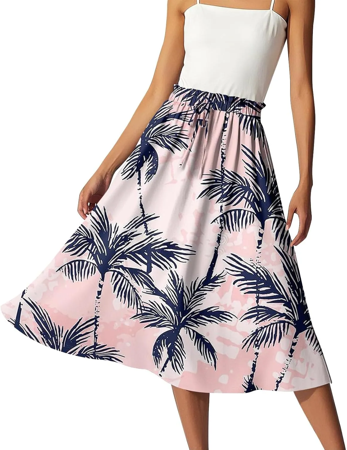 ADHOWBEW Long Skirts for Women A Line Flowy Beach High Waisted Midi Length Trendy Cute Plus Size Casual Ruffle Summer Skirts