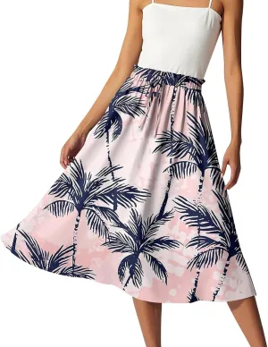 ADHOWBEW Long Skirts for Women A Line Flowy Beach High Waisted Midi Length Trendy Cute Plus Size Casual Ruffle Summer Skirts
