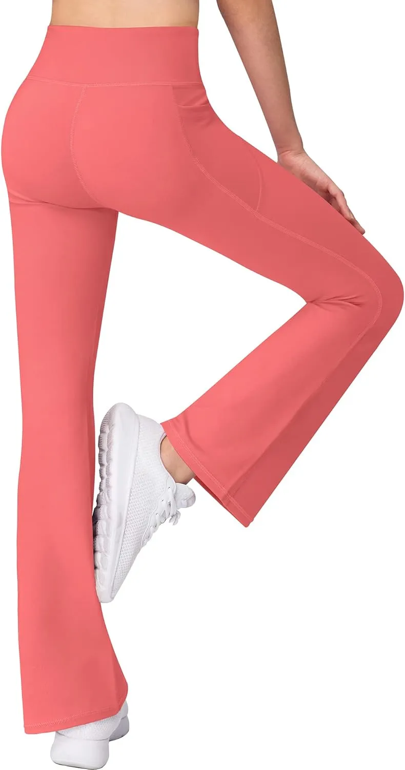 AENLLEY Girl Yoga Flare Wide Leg Tummy Control Stretchy Pants for Causal with Pockets 3 Pack