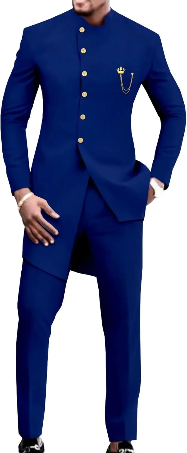 African Suit for Men Single Breasted Slim Fit Jackets and Trousers 2 Piece Set Business Suit Wedding Evening