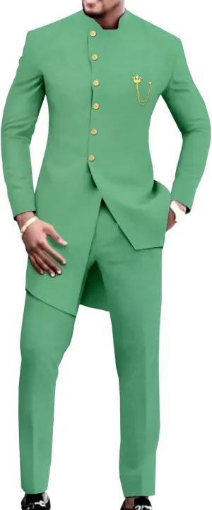 African Suit for Men Single Breasted Slim Fit Jackets and Trousers 2 Piece Set Business Suit Wedding Evening
