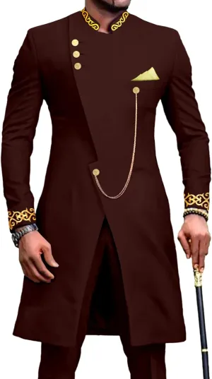African Suits for Men Dashiki Embroidery Jackets and Pants 2 Piece Set Slim Fit Formal Outfits Wedding