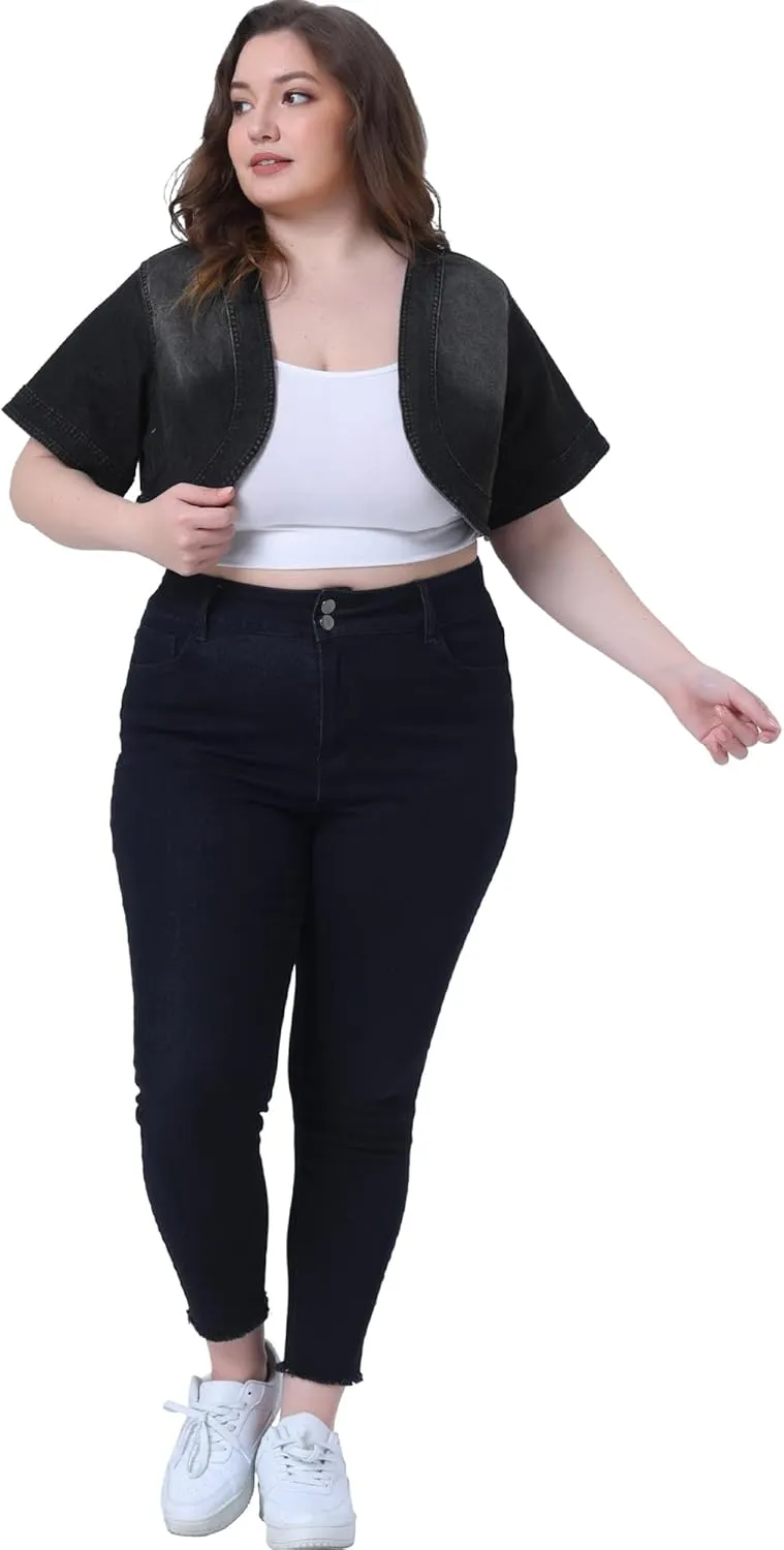 Agnes Orinda Plus Size Denim Jackets for Women Cardigan Casual Short Crop Jean Jacket Shrug 2024