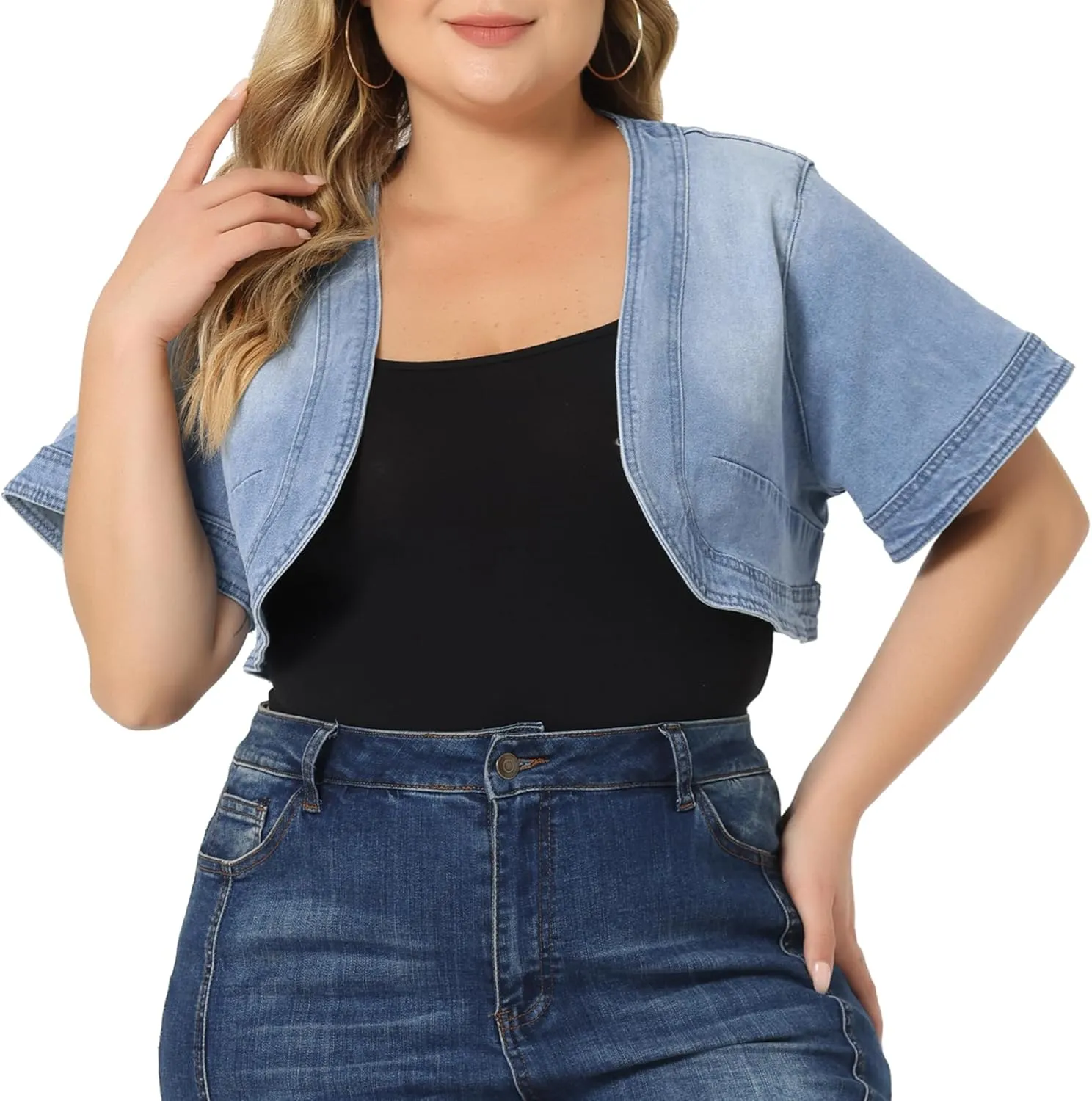 Agnes Orinda Plus Size Denim Jackets for Women Cardigan Casual Short Crop Jean Jacket Shrug 2024