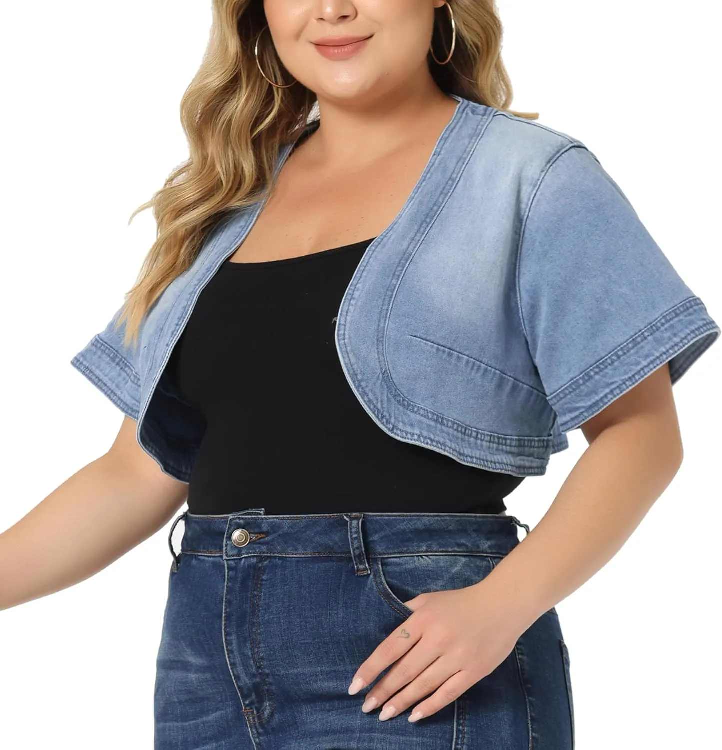 Agnes Orinda Plus Size Denim Jackets for Women Cardigan Casual Short Crop Jean Jacket Shrug 2024