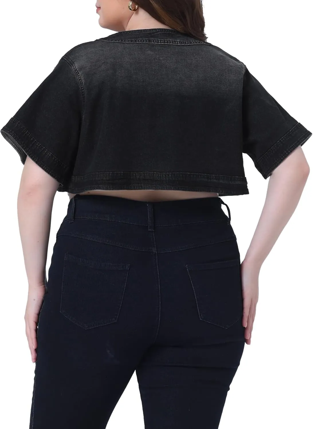 Agnes Orinda Plus Size Denim Jackets for Women Cardigan Casual Short Crop Jean Jacket Shrug 2024
