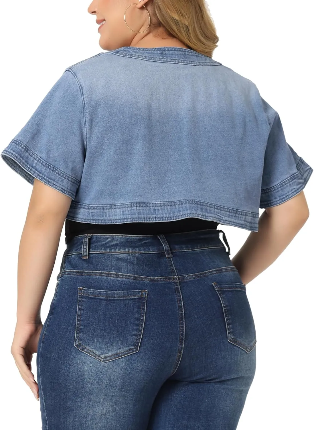 Agnes Orinda Plus Size Denim Jackets for Women Cardigan Casual Short Crop Jean Jacket Shrug 2024