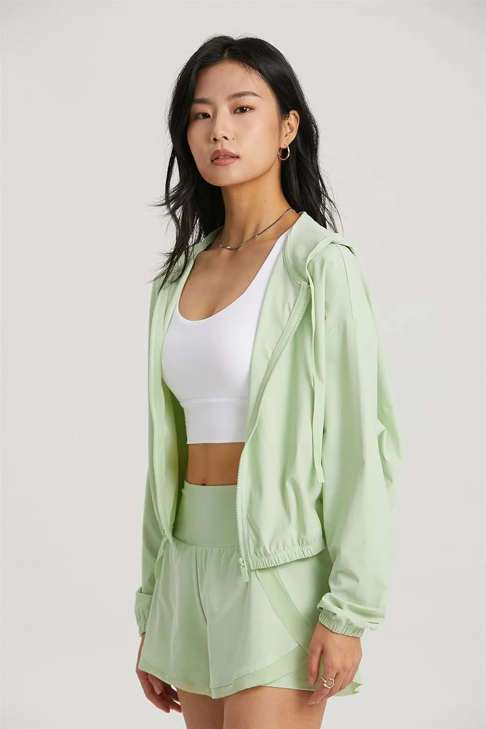 altiland Women's UPF 50  Sun Protection Cropped Jackets Zip Up Cooling Shirt Athletic Workout Running Hoodie