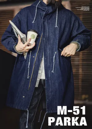 American Retro M51 Denim Fishtail Windbreaker Mid-Length Men's Jacket