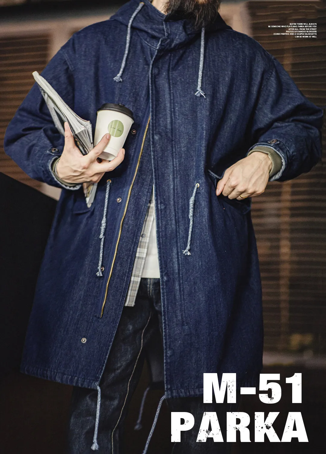 American Retro M51 Denim Fishtail Windbreaker Mid-Length Men's Jacket