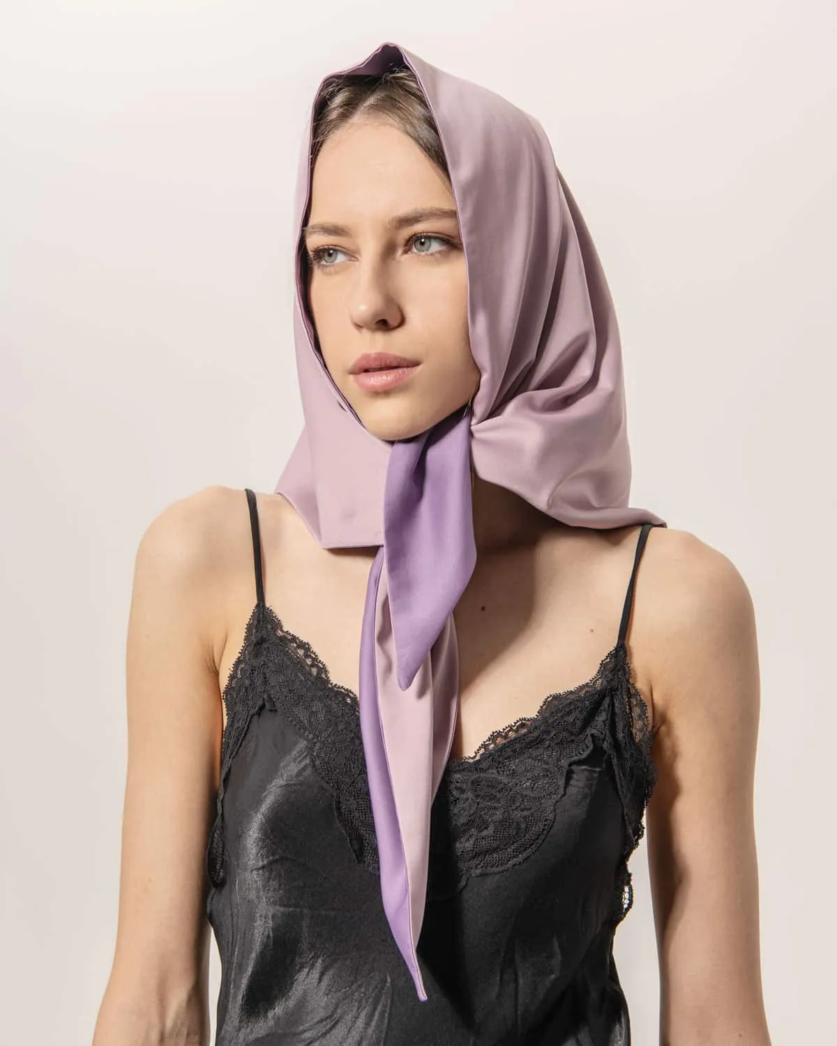 Anna Double-Sided Satin Head Scarf - Purple and Pink