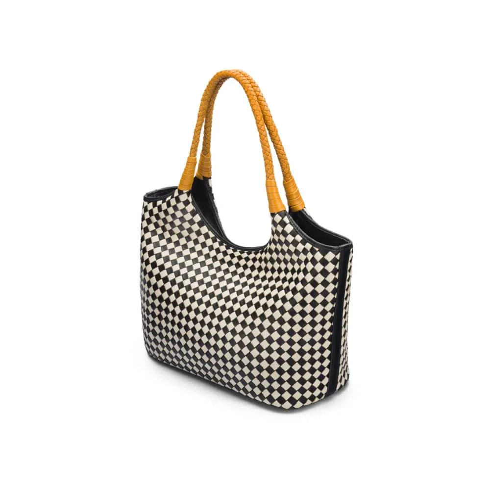 Anya Woven Leather Shoulder Bag - Mono Check With Yellow
