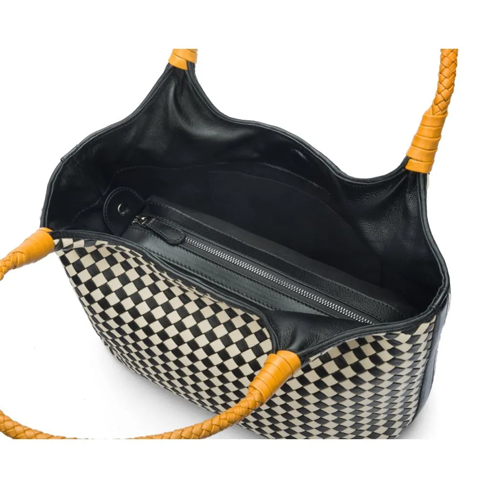 Anya Woven Leather Shoulder Bag - Mono Check With Yellow