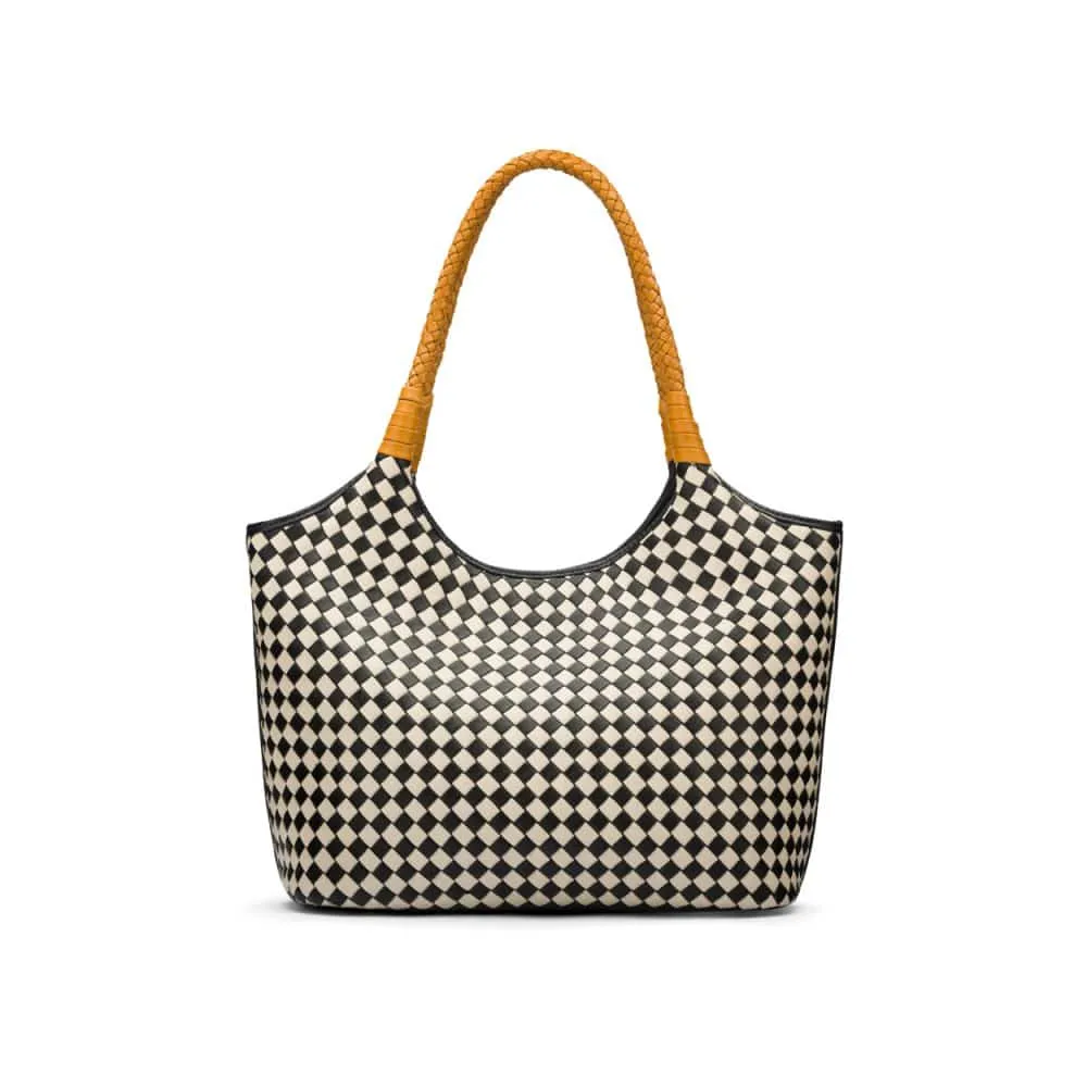 Anya Woven Leather Shoulder Bag - Mono Check With Yellow