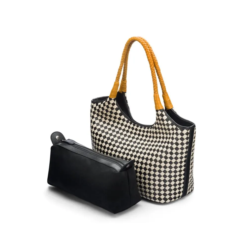 Anya Woven Leather Shoulder Bag - Mono Check With Yellow