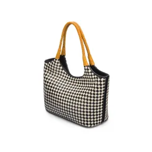 Anya Woven Leather Shoulder Bag - Mono Check With Yellow