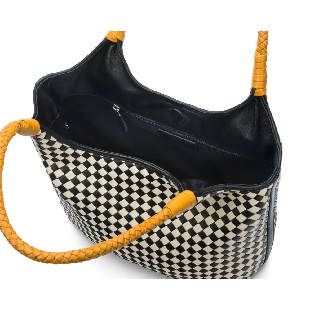 Anya Woven Leather Shoulder Bag - Mono Check With Yellow