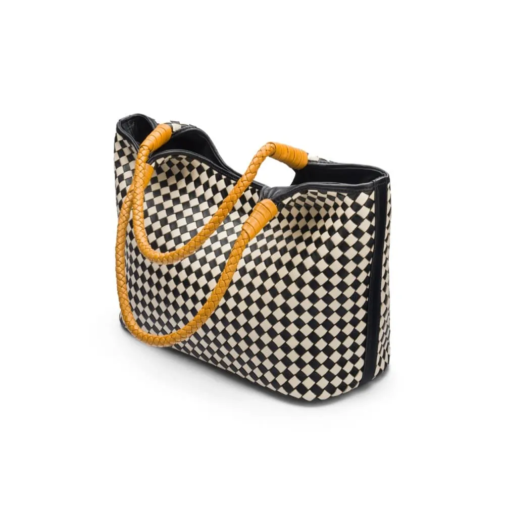 Anya Woven Leather Shoulder Bag - Mono Check With Yellow