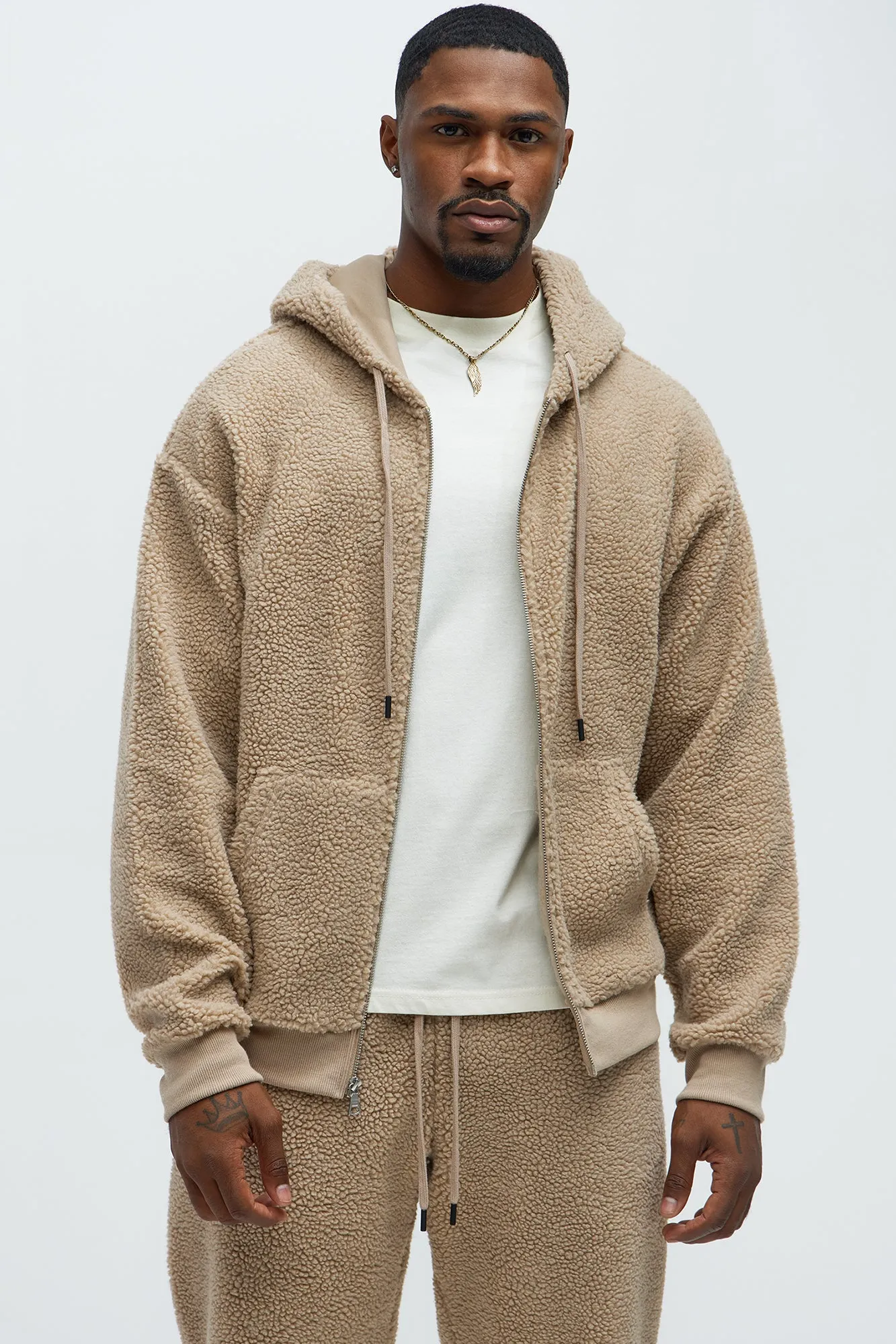 Axel Polar Fleece Zip Up Hoodie - Tan