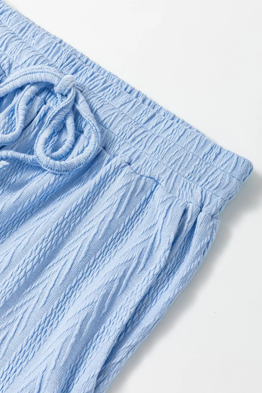Beau Blue Textured Back Slit Tee & Shorts Ensemble