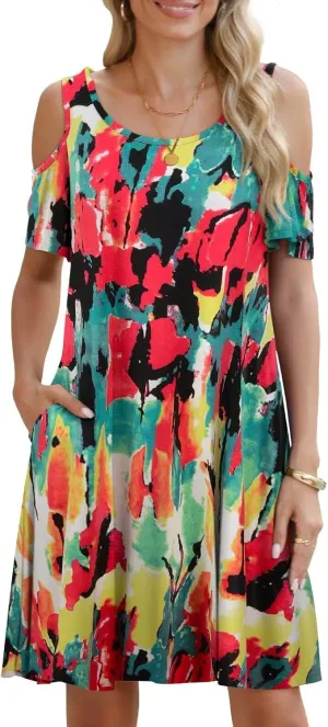 BELAROI Womens Plus Size Dresses Short Sleeve Cold Shoulder Casual T Shirt Swing Dress Summer Beach Sundress